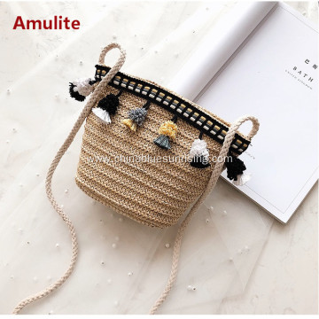 Children Small Beach Shoulder Straw Bag